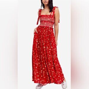Free People Red Floral Jumpsuit